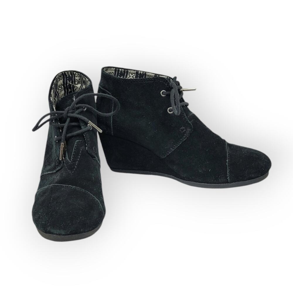 Toms Desert Black Suede Wedge Ankle Lace Up Booties Sz 9 Goth Witchy Boho Urban